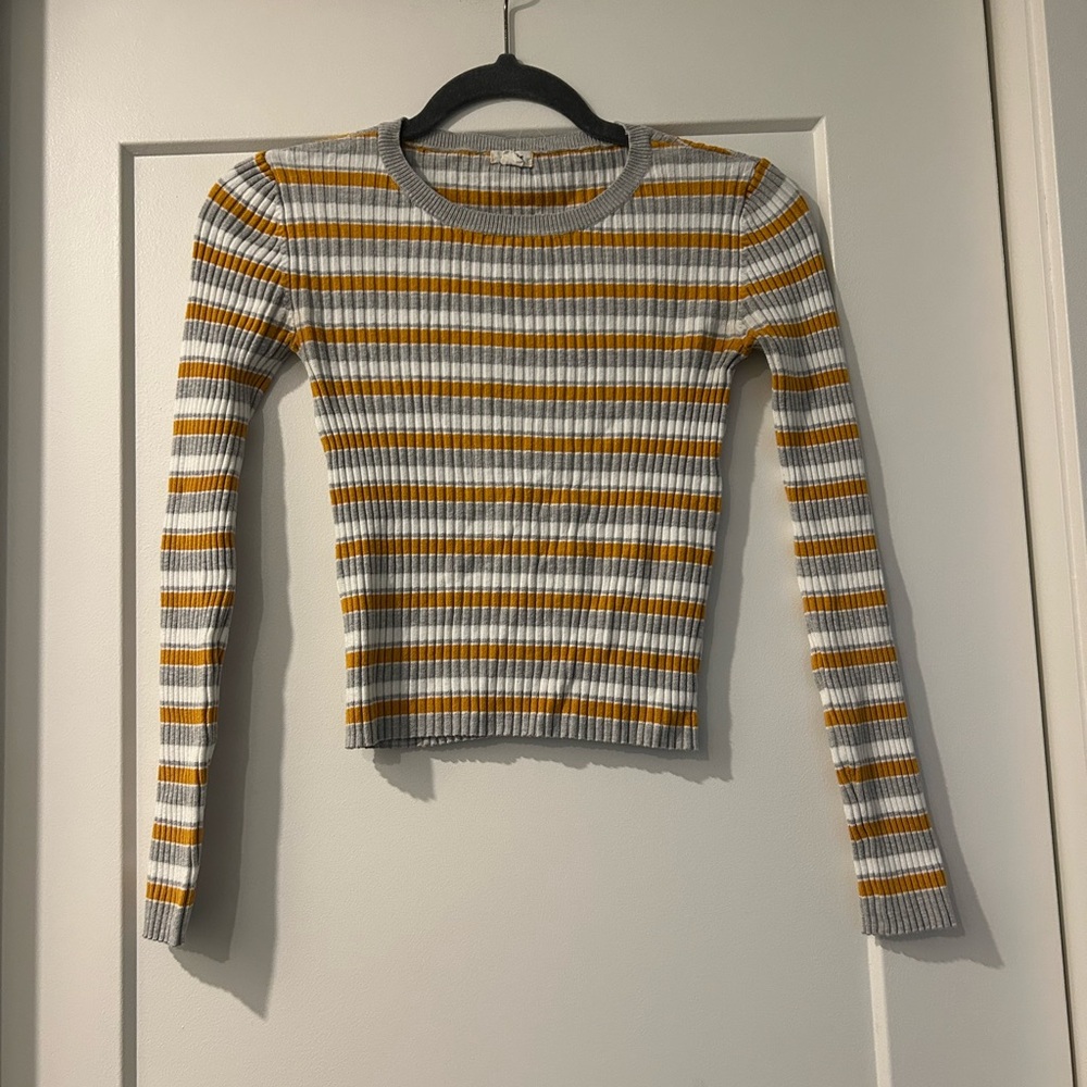 Garage Striped Ribbed Long Sleeve Top